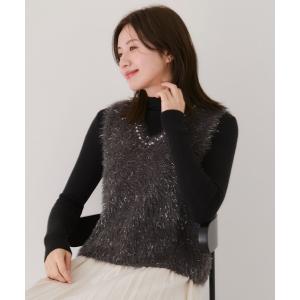 ベスト ジレ パール付きシャギーベスト レディース