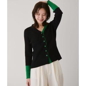 カーディガン バイカラーVネックニットカーディガン レディース