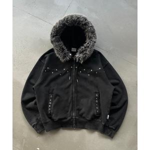 パーカー STUDS ＆ EYELETS DESIGN 2WAY FAKE FUR ZIP HOODIE / スタッズ＆アイレットデザイン2WAYフェ