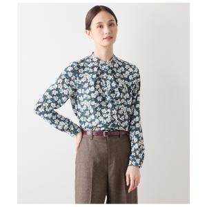 ブラウス シャツ ビオラフラワープリント フロントフリルブラウス レディース