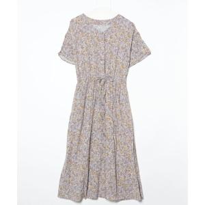 「GLOBAL WORK」 花柄半袖ワンピース M パープル レディース