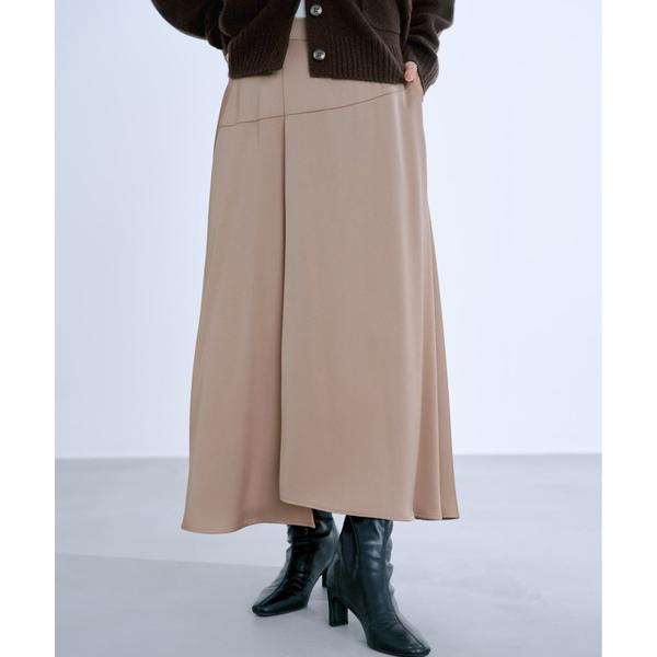 スカート アシメラインサテンフレアスカート 「低身長・小柄女性」