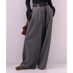 パンツ ハイウエストネップタッチワイドパンツ レディース