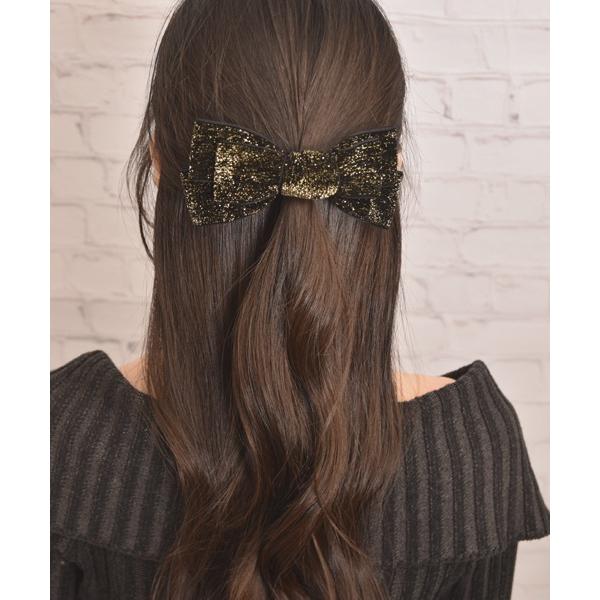 ヘアクリップ 「float」ベロア ゴールド ラメ リボン デザイン ヘアクリップ