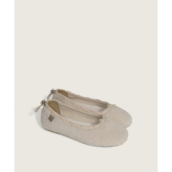 バレエシューズ パンプス ボアファーフラワーストッパーポイントフラットシューズ/2025 AW NE...