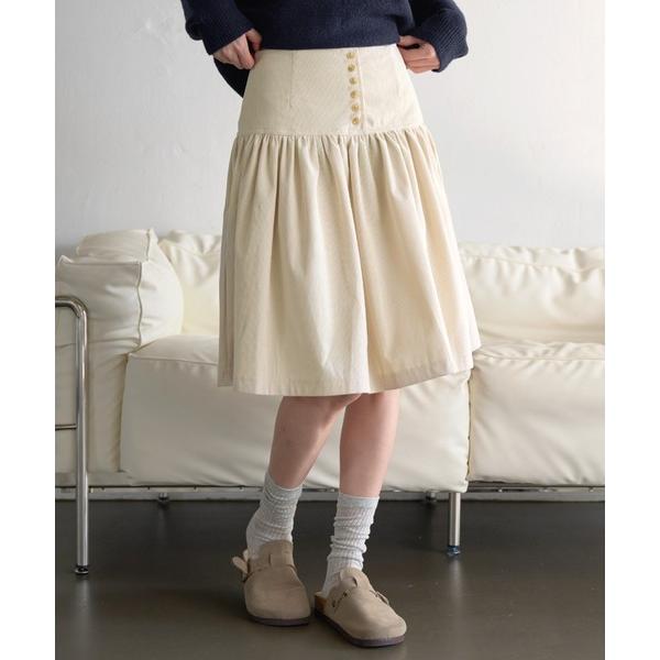 スカート フロントボタンコーデュロイミディハーフスカート