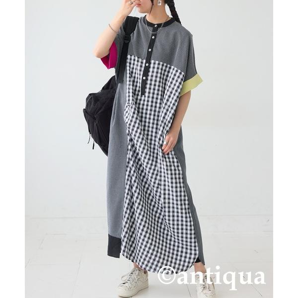 「antiqua」 半袖ワンピース R ブラック レディース