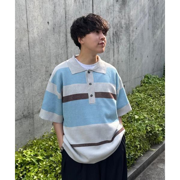 「INTER FACTORY」 半袖ニット MEDIUM ライトブルー メンズ