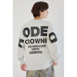 トレーナー スウェット メンズフェイクレザーパッチスウェット メンズ