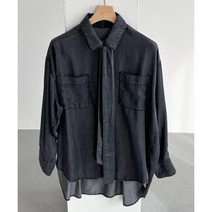 ブラウス シャツ ソフトデニムボウタイシャツ レディース