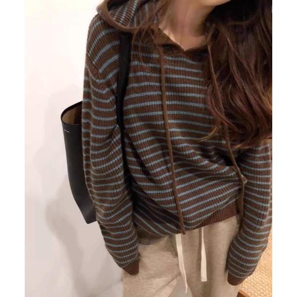 ニット セーター Blue stripe foodie knit レディース