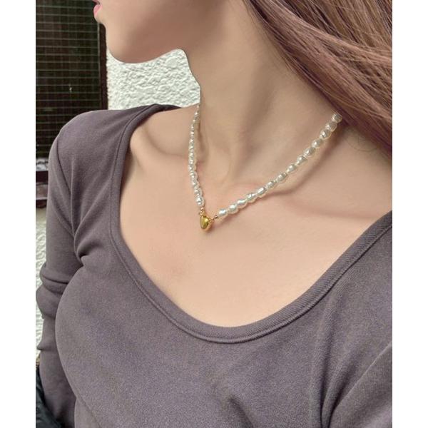 ネックレス ハートチャーム付きパールネックレス レディース