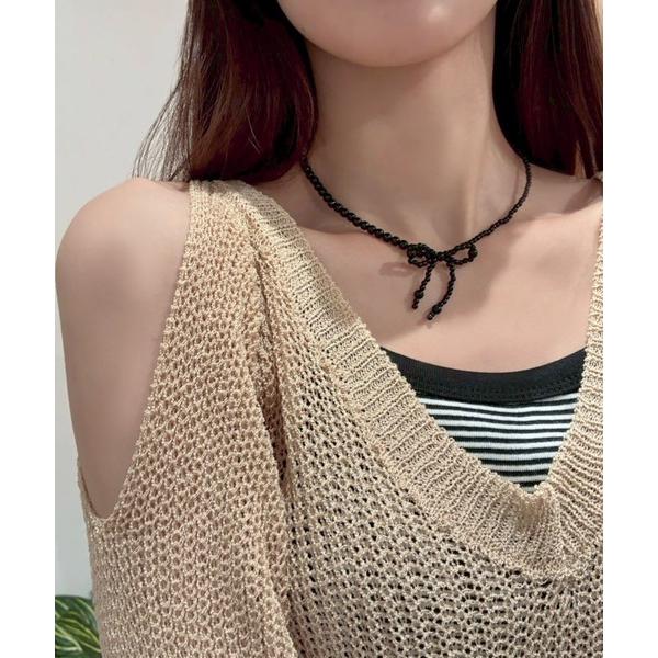 ネックレス リボンモチーフパールネックレス レディース