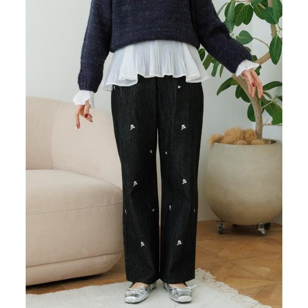 ワイドパンツ ジーンズ デニム デニムパンツ スノーフラワーデニム レディース