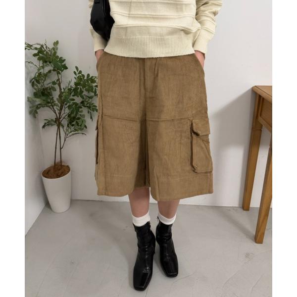 カーゴパンツ コーデュロイバミューダパンツ レディース