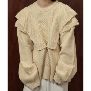 ニット セーター rib frill volume sleeve cable knit / リブフリルボリュームスリーブケーブルニット レディース