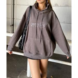 パーカー 刺繍ロゴジップフードパーカー レディース