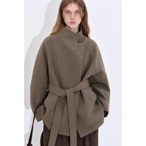 コート アウター ウエーブステッチ ウールミドル丈フードコート