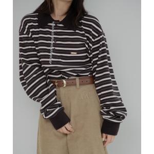 tシャツ マルチボーダーポロトップ レディース