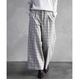 パンツ 2WAYストレッチチェックワイドパンツ レディース