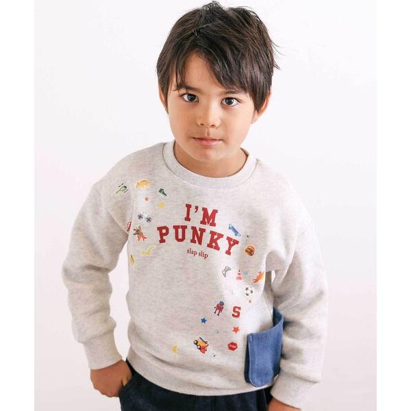 トレーナー ペたぺたシール風プリントデニムポケット付きトレーナー(80~130cm) キッズ 子供服...