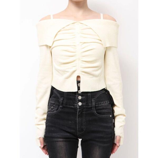 ニット セーター FRONT BUTTON OFF SHOULDER KNIT レディース