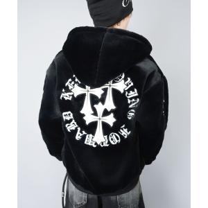 ブルゾン アウター 「程よく短丈」フェイクファーブルゾン/バックロゴクロス/ユニセックス メンズ レディース