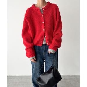 カーディガン El mar　アルパカ混ヘアリークルーカーディガン レディース