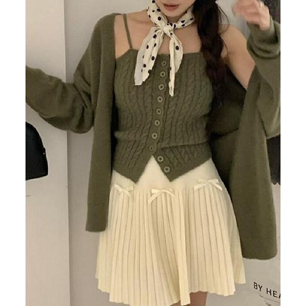 カーディガン YUGA　ケーブルニットインナー＆ゆったりカーディガン　ツーピース レディース