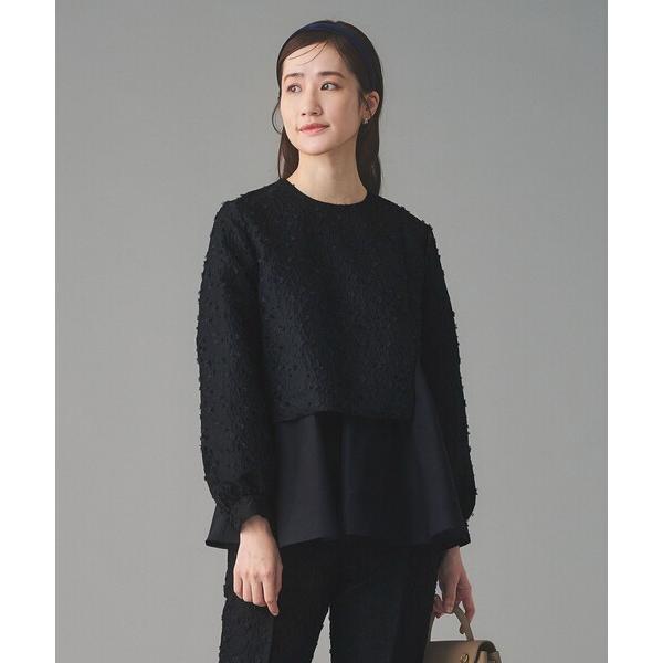 ブラウス シャツ フラワー カットジャガード コンビブラウス レディース