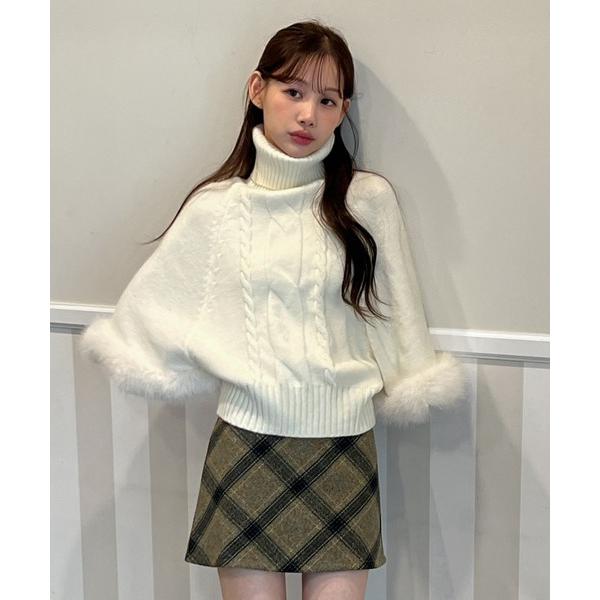 ニット セーター 「着用動画あり・3色展開」ファーハイネックニットケープ レディース