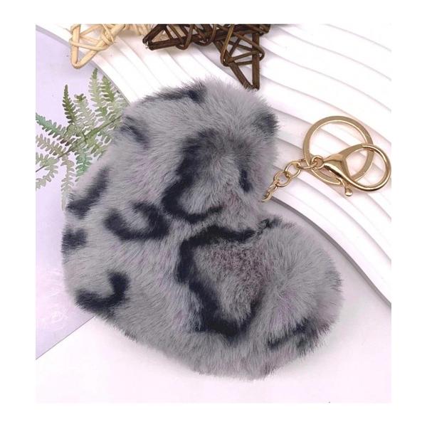 キーホルダー レオパードハートファーキーホルダー