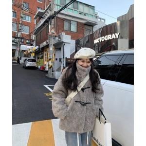 コート アウター スタンドカラー トグルボタンモコモコエコファージャケット レディース