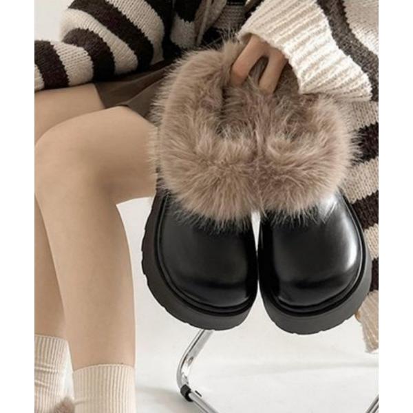 ローファー モコモコ裏ボア厚底 ローファー レディース