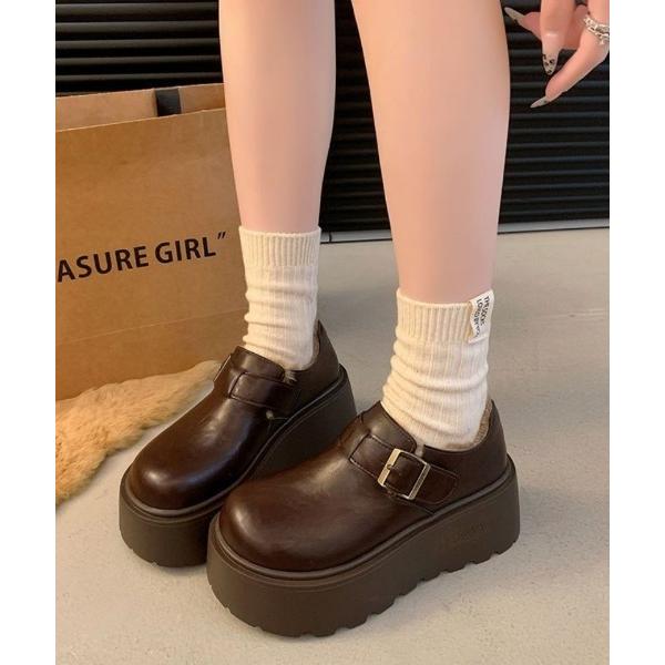 ローファー モコモコ裏ボア厚底 ローファー レディース