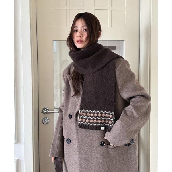 マフラー ストール ファアアイル編み柄ニットマフラー レディース