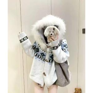 パーカー 「LAMPOON」フェイクファーニットパーカー レディース