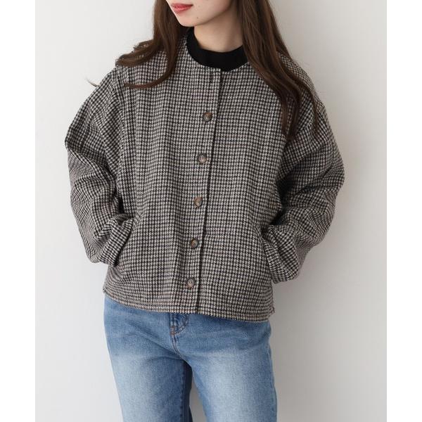 ジャケット ノーカラージャケット ノーカラーチェックジャケット レディース
