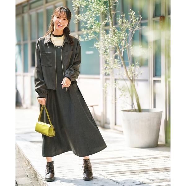 ワンピース 麻調ジャケット×キャミワンピアンサンブル