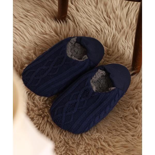 スリッパ Ree＆Mee 暖か もこもこ 内側ボア ニット ルームシューズ  バブシュー ダイヤ柄 ...