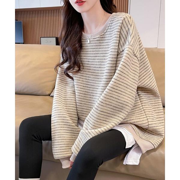 ニット セーター ボーダー柄オーバーサイズニットトップス レディース