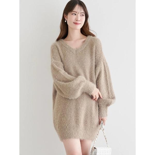 ワンピース スパンコールフェザーワンピース