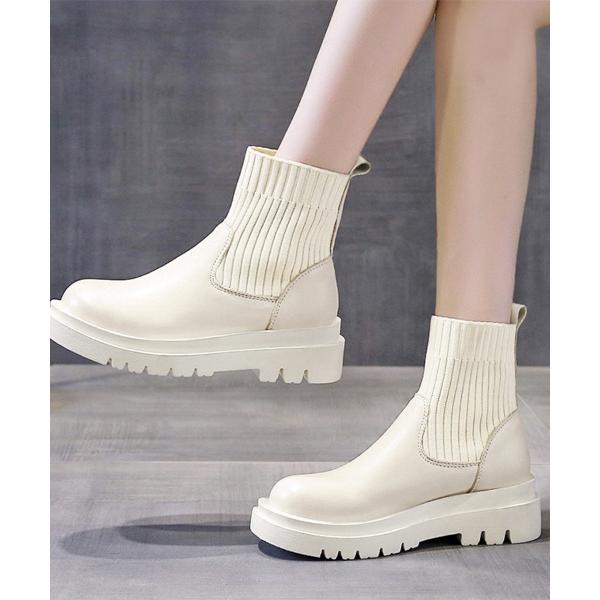 ブーツ リブソックス風厚底ショートブーツ レディース