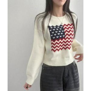ニット セーター 「portulaca」星条旗柄ハートニット レディース