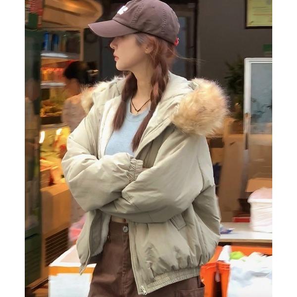 ダウンコート ダウンジャケット 裏ボア フェイクファーフード付き スタンドカラー エコダウンジャケッ...