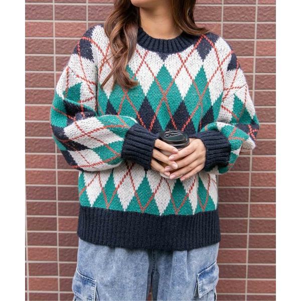 ニット セーター 「レトロカレッジ」レディース アーガイル柄ニット ゆるシルエット 秋冬 レディース
