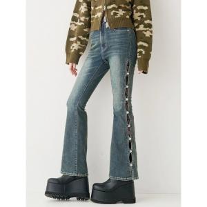 ジーンズ デニム デニムパンツ サイドビジューフレアデニムパンツ レディース