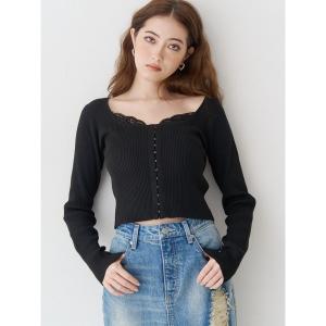 ニット セーター フロントホックレースドッキングニットトップス レディース