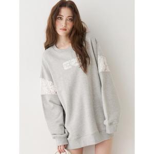 トレーナー スウェット レースEmbroideryスウェットトップス レディース