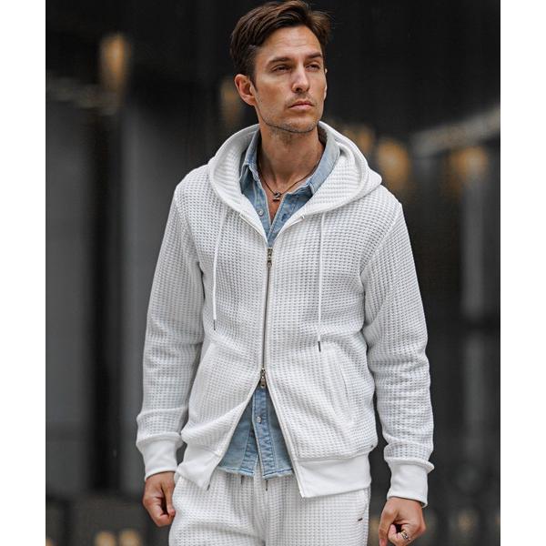 パーカー 「SOEMDIFF」ワッフルフルジップパーカー メンズ スウェット ホワイト ネイビー ブ...